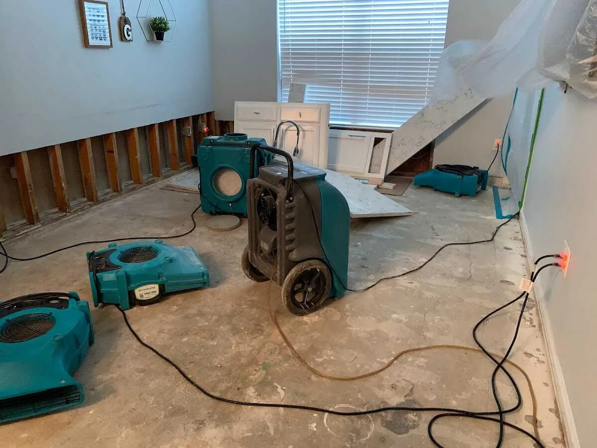 Dehumidifier in flood-cut room for Water Damage Restoration in Baraboo
